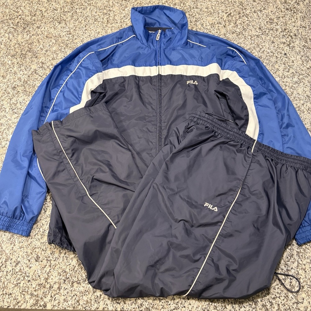 Vintage 90's Fila Tracksuit Set Mens Large Blue Navy Windbreaker Jacket Pants